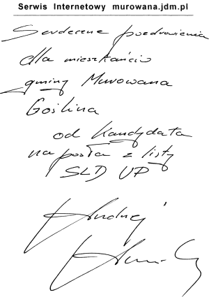 Serdeczne pozdrowienia dla mieszkańców gminy Murowana Goślina od kandydata na posła z listy SLD UP. Andrzej Aumiller
